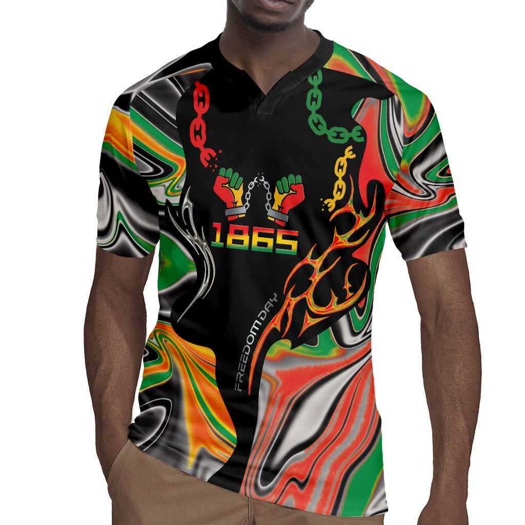 African Juneteenth Freedom Day 1865 Rugby Jersey Colors Liquid Marble With Broken Chains