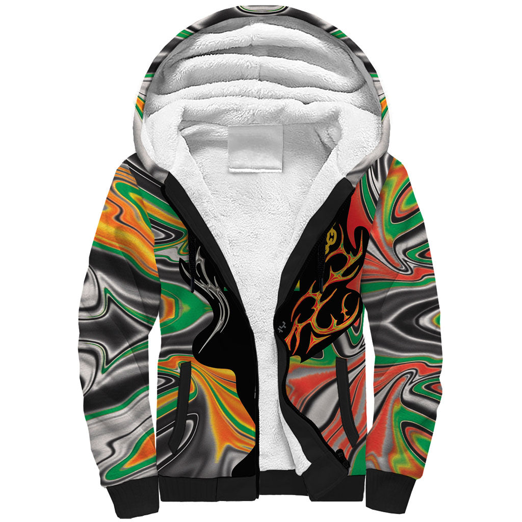 African Juneteenth Freedom Day 1865 Sherpa Hoodie Colors Liquid Marble With Broken Chains
