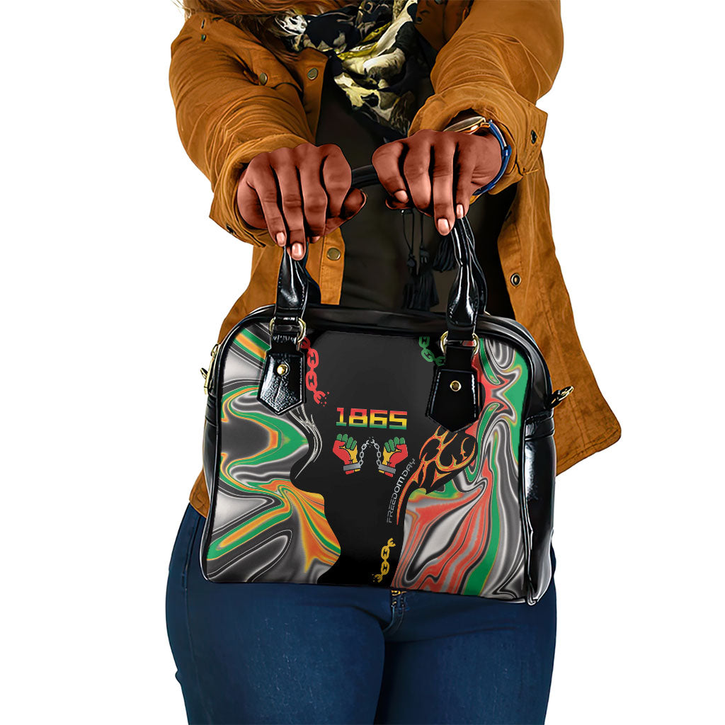 African Juneteenth Freedom Day 1865 Shoulder Handbag Colors Liquid Marble With Broken Chains