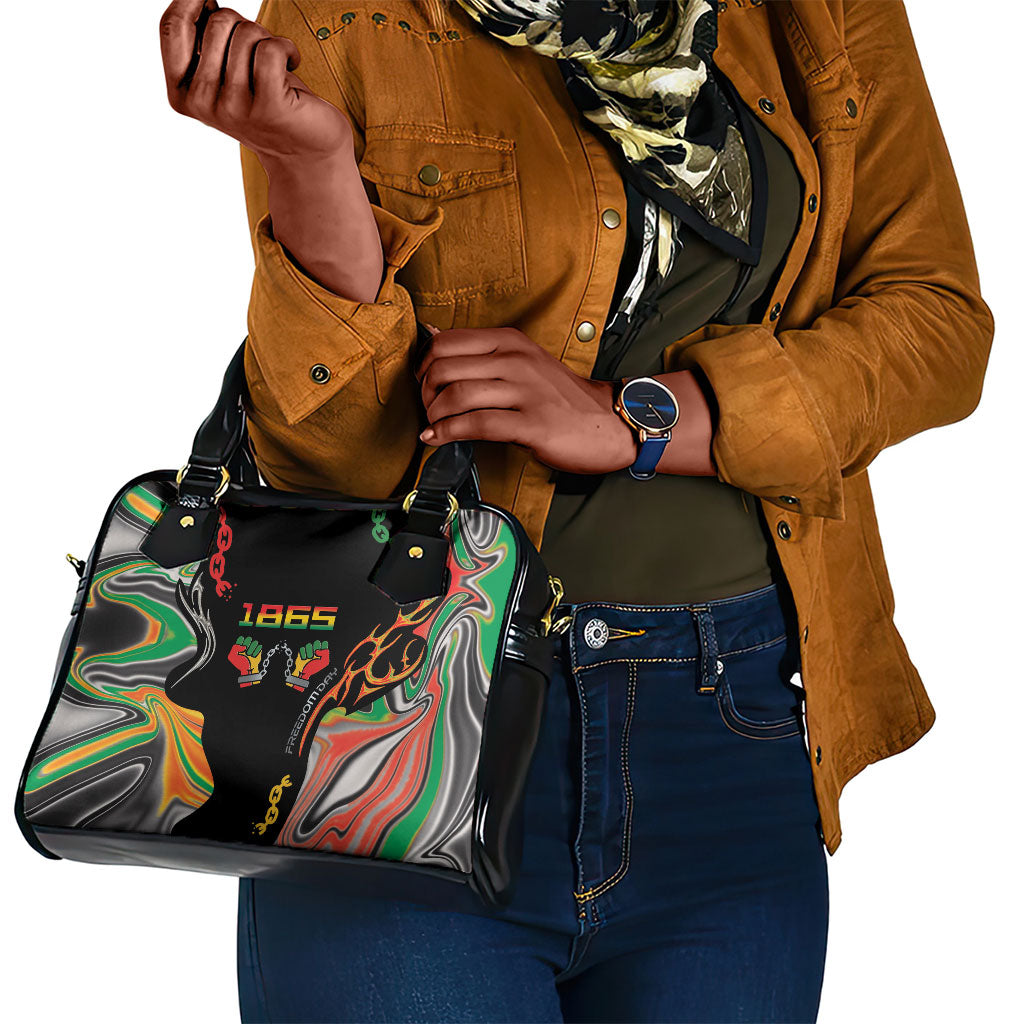 African Juneteenth Freedom Day 1865 Shoulder Handbag Colors Liquid Marble With Broken Chains