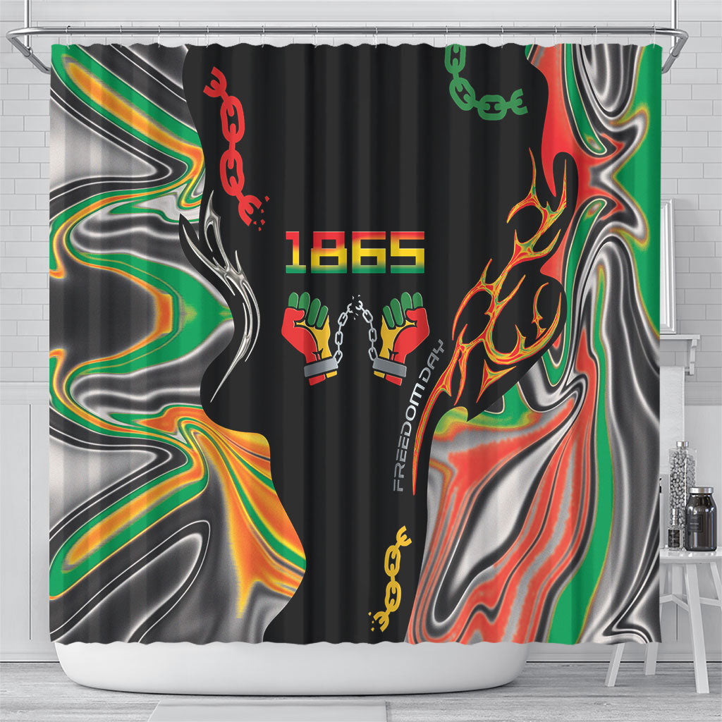 African Juneteenth Freedom Day 1865 Shower Curtain Colors Liquid Marble With Broken Chains
