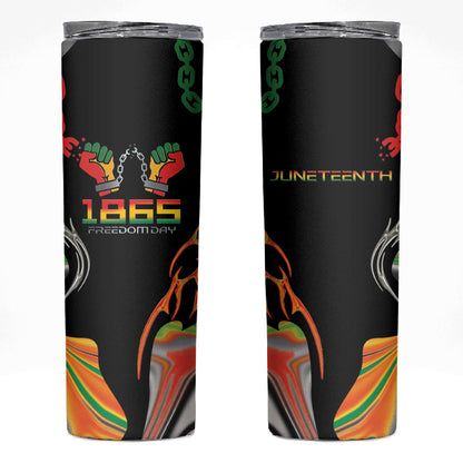 African Juneteenth Freedom Day 1865 Skinny Tumbler Colors Liquid Marble With Broken Chains