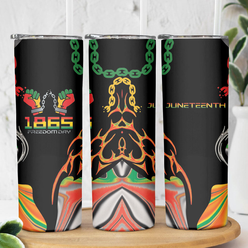 African Juneteenth Freedom Day 1865 Skinny Tumbler Colors Liquid Marble With Broken Chains