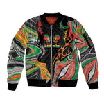 African Juneteenth Freedom Day 1865 Sleeve Zip Bomber Jacket Colors Liquid Marble With Broken Chains
