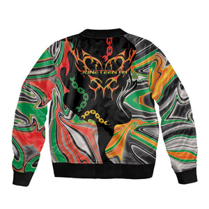 African Juneteenth Freedom Day 1865 Sleeve Zip Bomber Jacket Colors Liquid Marble With Broken Chains