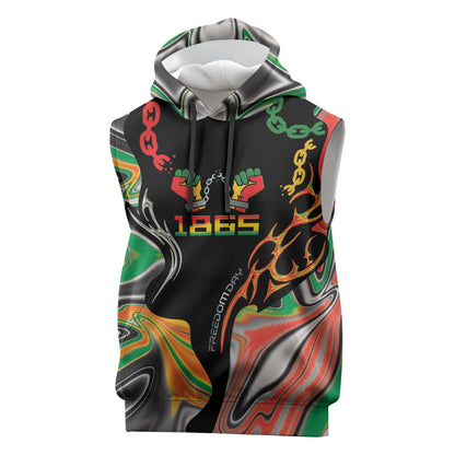 African Juneteenth Freedom Day 1865 Sleeveless Hoodie Colors Liquid Marble With Broken Chains