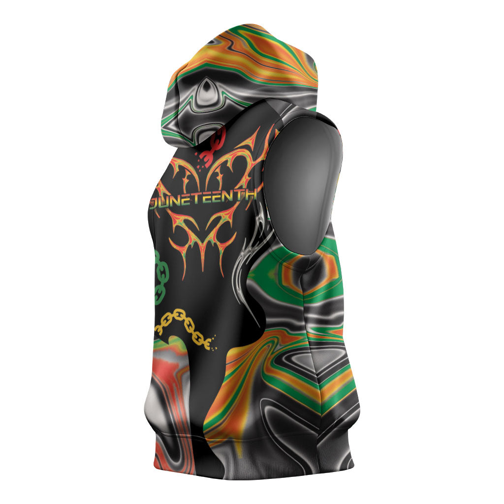 African Juneteenth Freedom Day 1865 Sleeveless Hoodie Colors Liquid Marble With Broken Chains
