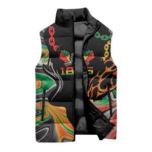 African Juneteenth Freedom Day 1865 Sleeveless Puffer Jacket Colors Liquid Marble With Broken Chains