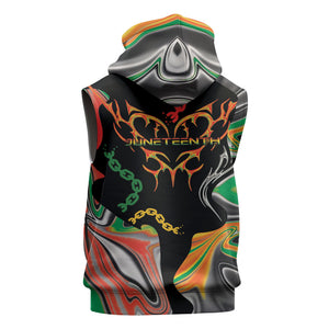 African Juneteenth Freedom Day 1865 Sleeveless Zip Hoodie Colors Liquid Marble With Broken Chains