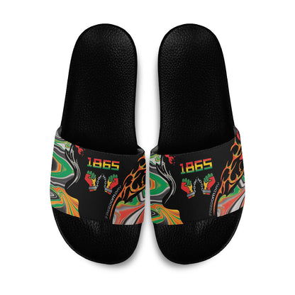 African Juneteenth Freedom Day 1865 Slide Sandals Colors Liquid Marble With Broken Chains