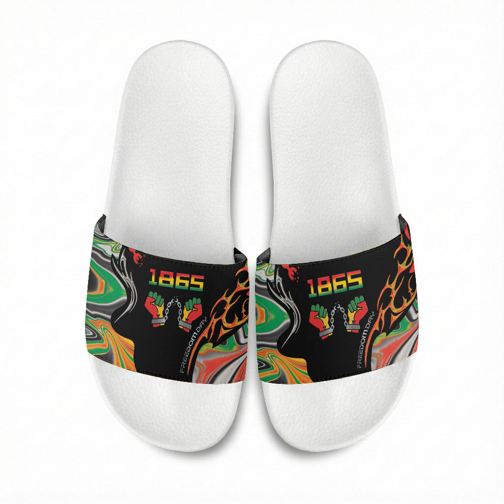 African Juneteenth Freedom Day 1865 Slide Sandals Colors Liquid Marble With Broken Chains