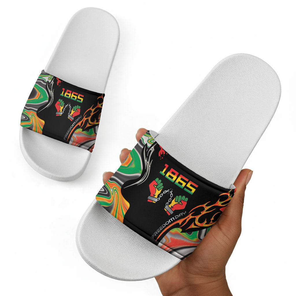 African Juneteenth Freedom Day 1865 Slide Sandals Colors Liquid Marble With Broken Chains
