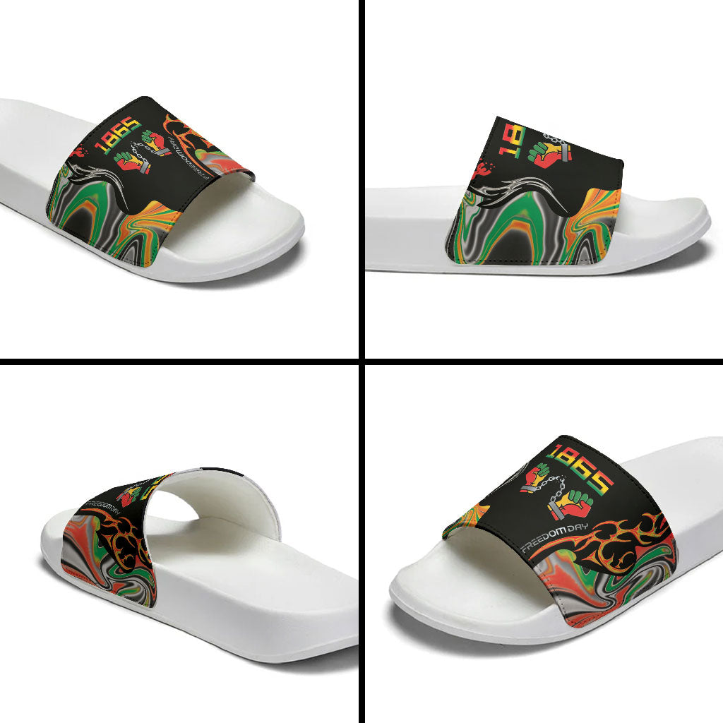 African Juneteenth Freedom Day 1865 Slide Sandals Colors Liquid Marble With Broken Chains