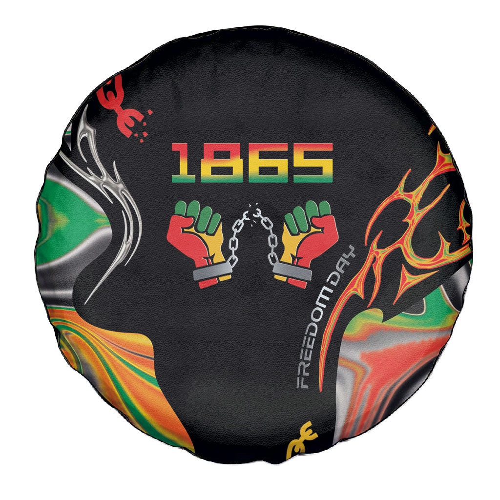 African Juneteenth Freedom Day 1865 Spare Tire Cover Colors Liquid Marble With Broken Chains