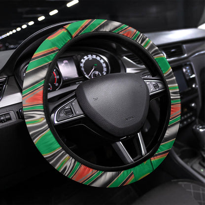 African Juneteenth Freedom Day 1865 Steering Wheel Cover Colors Liquid Marble With Broken Chains