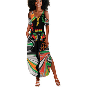 African Juneteenth Freedom Day 1865 Summer Maxi Dress Colors Liquid Marble With Broken Chains