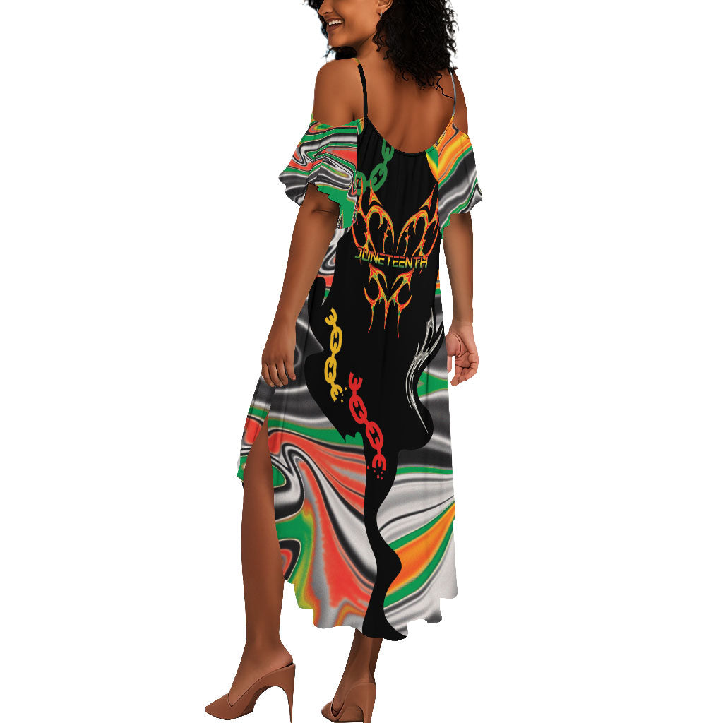 African Juneteenth Freedom Day 1865 Summer Maxi Dress Colors Liquid Marble With Broken Chains