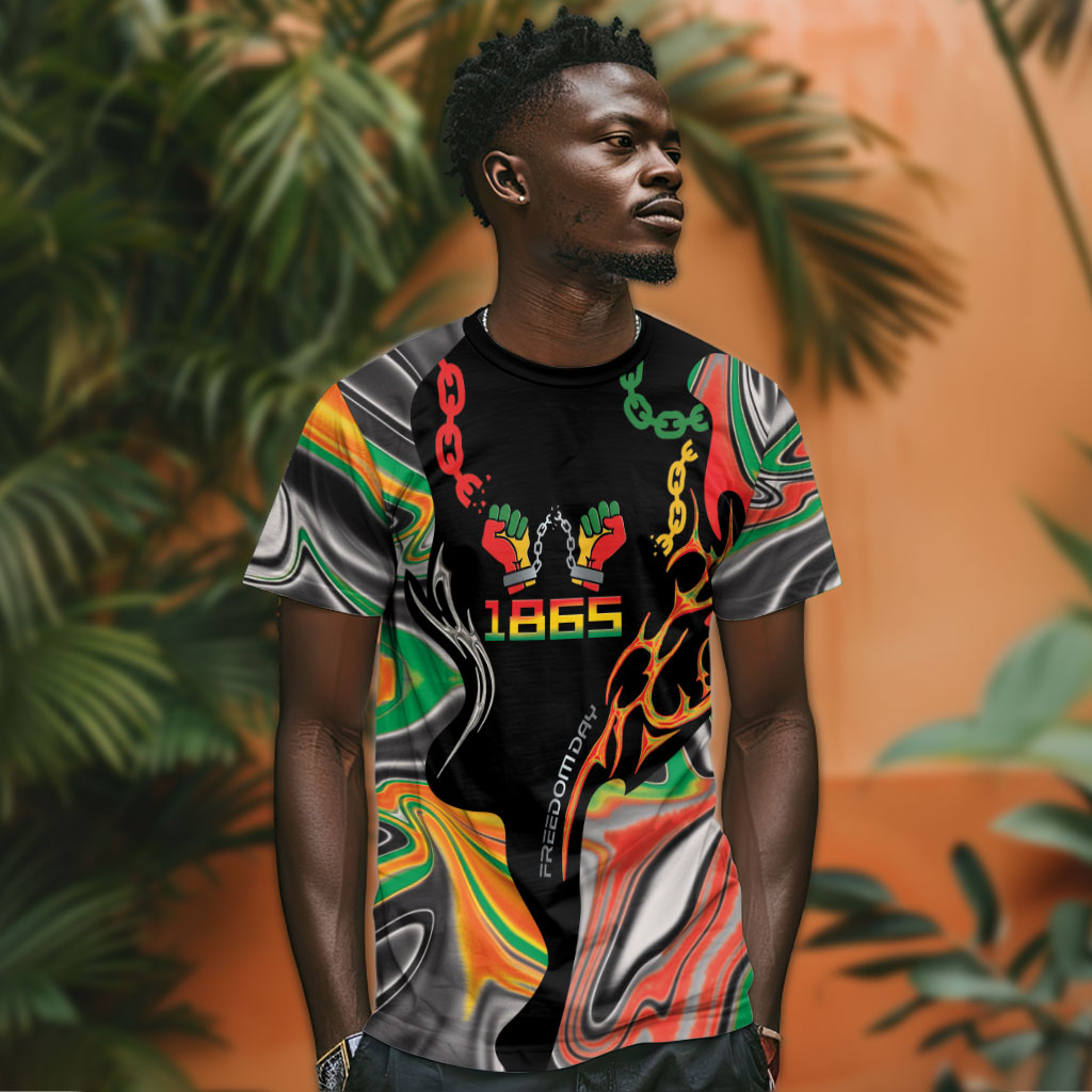 African Juneteenth Freedom Day 1865 T shirt Colors Liquid Marble With Broken Chains