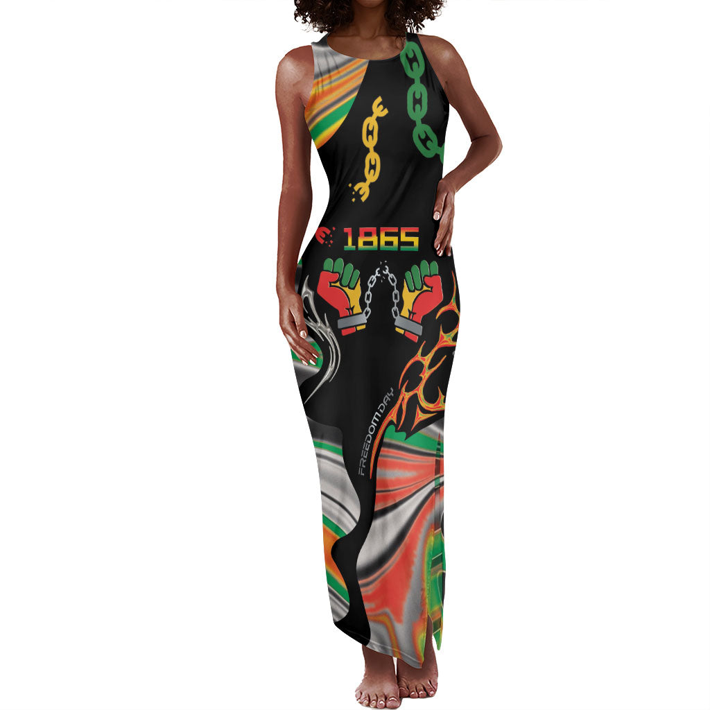 African Juneteenth Freedom Day 1865 Tank Maxi Dress Colors Liquid Marble With Broken Chains