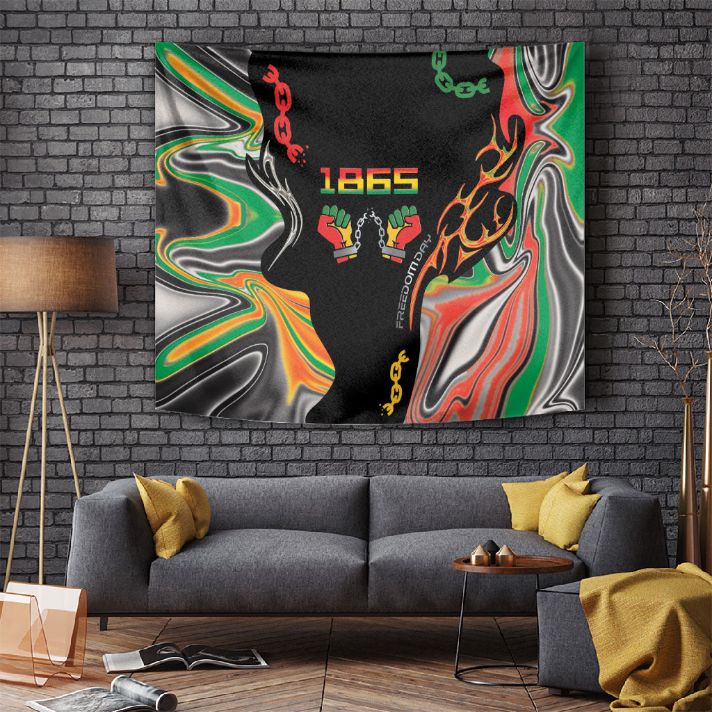 African Juneteenth Freedom Day 1865 Tapestry Colors Liquid Marble With Broken Chains