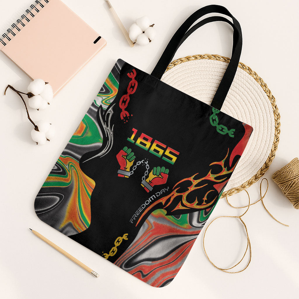 African Juneteenth Freedom Day 1865 Tote Bag Colors Liquid Marble With Broken Chains