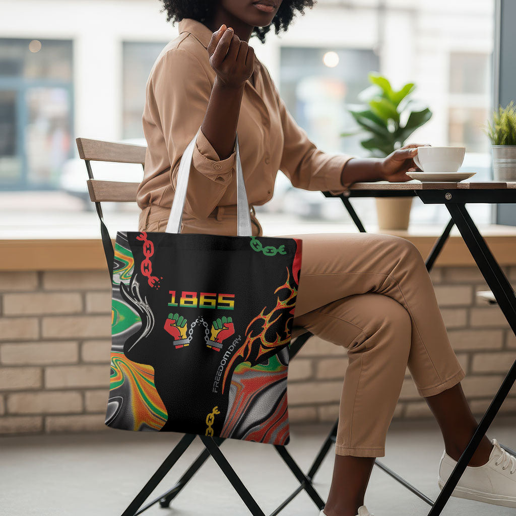 African Juneteenth Freedom Day 1865 Tote Bag Colors Liquid Marble With Broken Chains