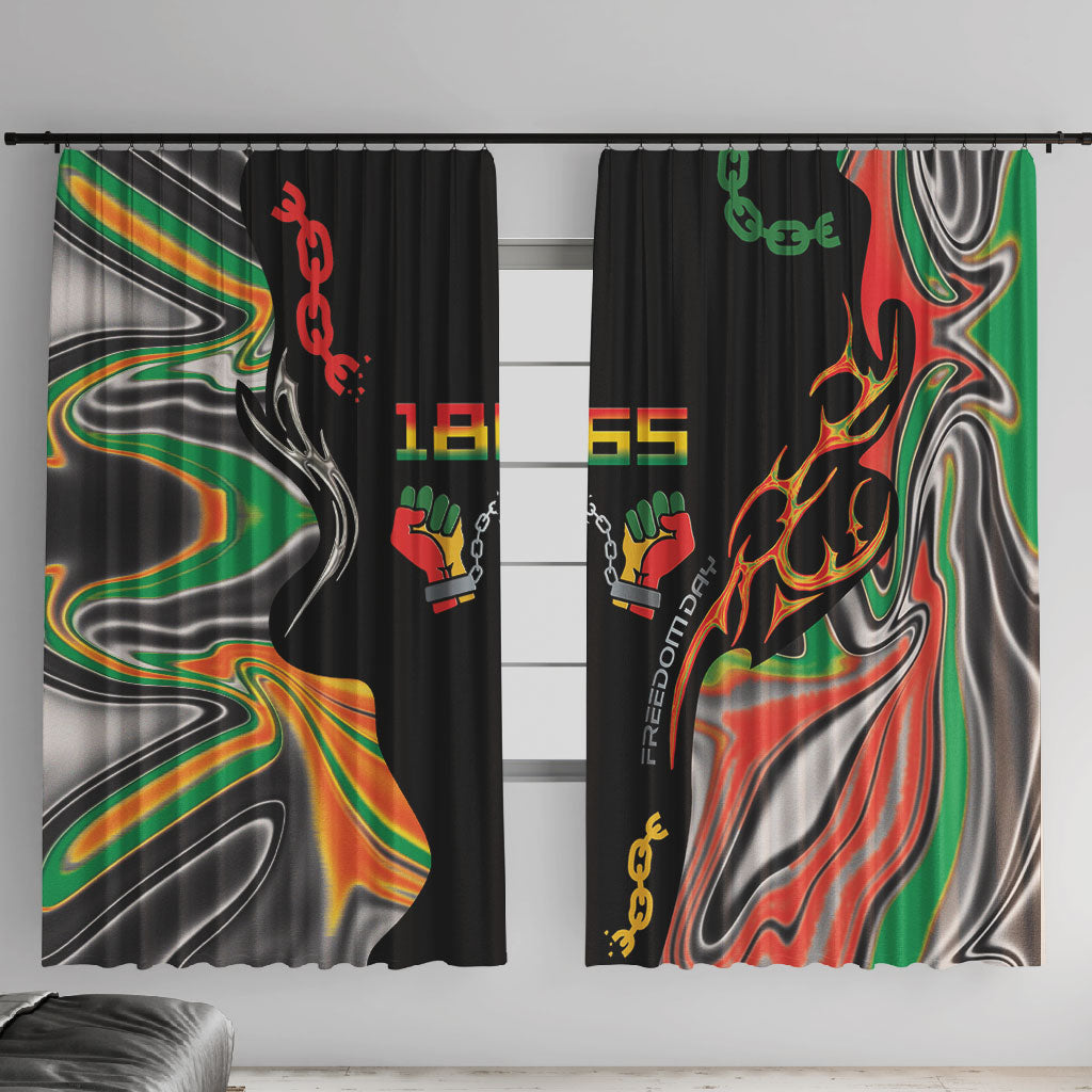 African Juneteenth Freedom Day 1865 Window Curtain Colors Liquid Marble With Broken Chains