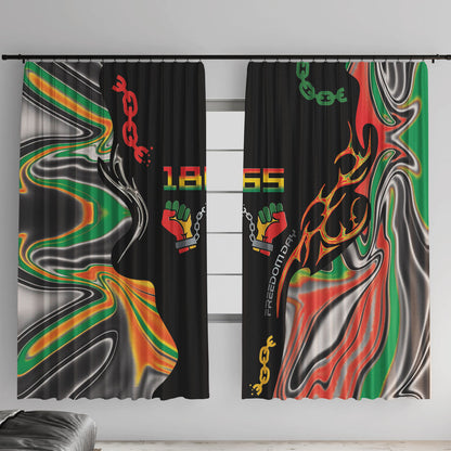 African Juneteenth Freedom Day 1865 Window Curtain Colors Liquid Marble With Broken Chains