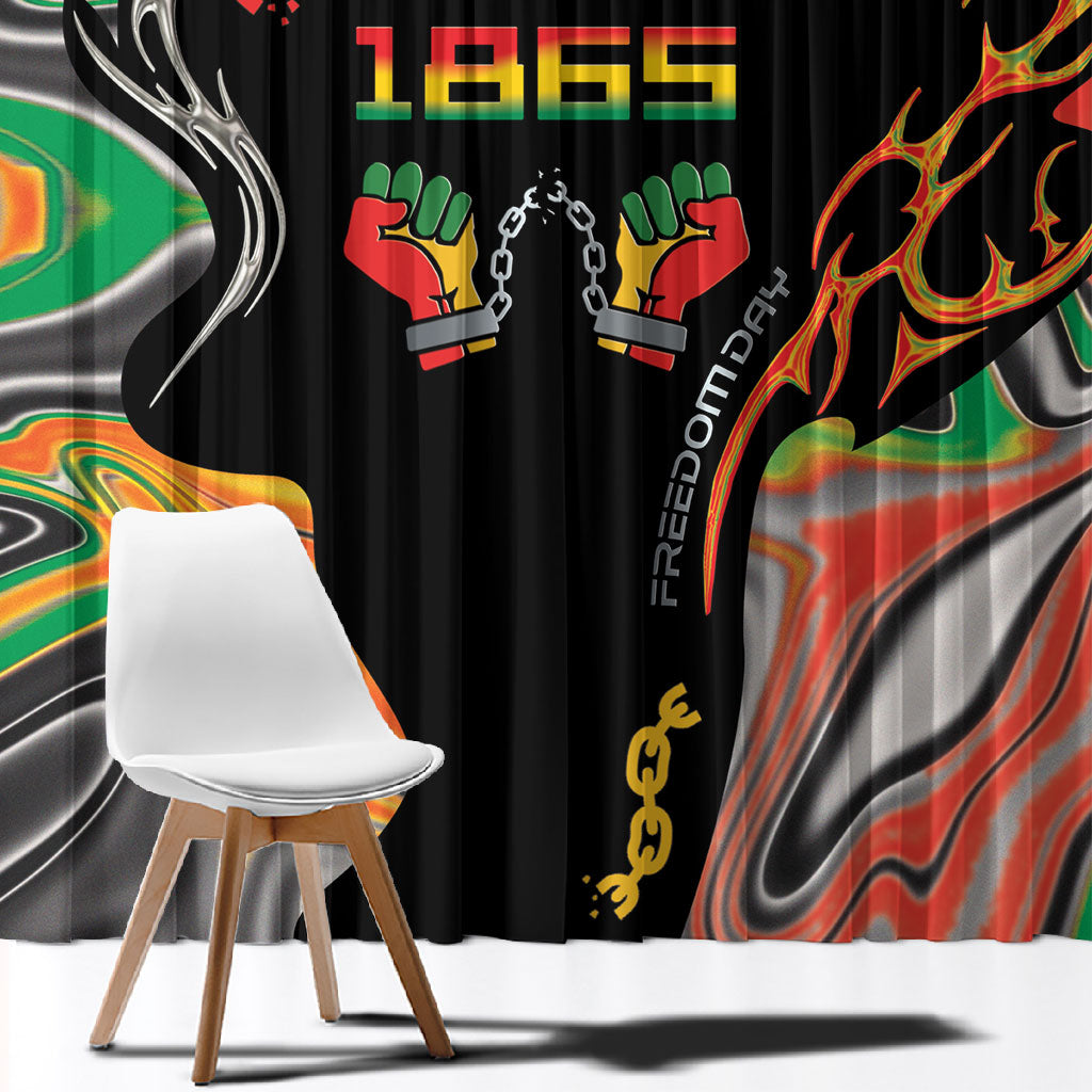 African Juneteenth Freedom Day 1865 Window Curtain Colors Liquid Marble With Broken Chains