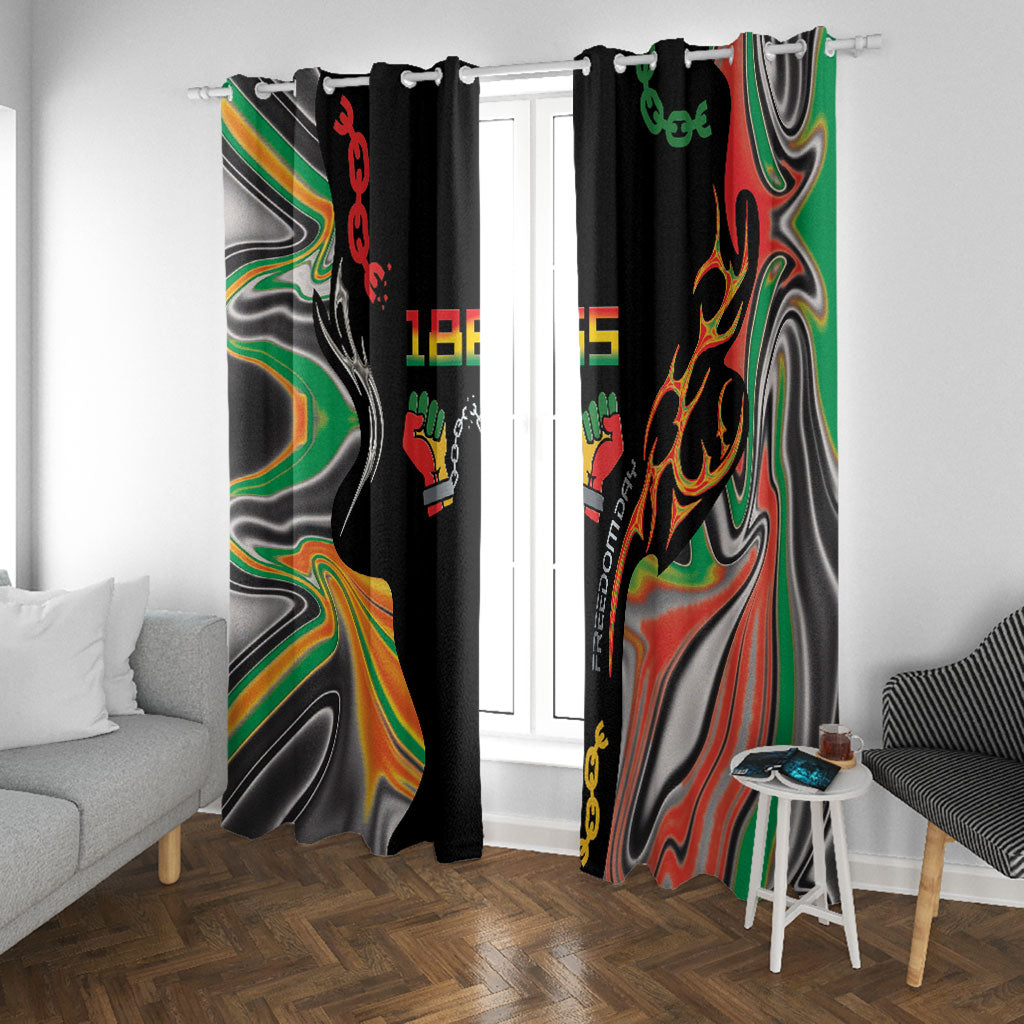 African Juneteenth Freedom Day 1865 Window Curtain Colors Liquid Marble With Broken Chains