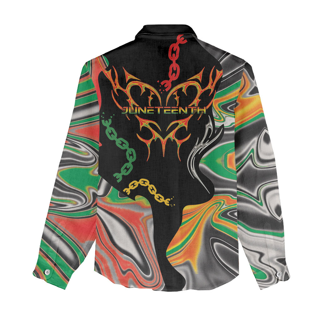 African Juneteenth Freedom Day 1865 Women Casual Shirt Colors Liquid Marble With Broken Chains