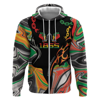 African Juneteenth Freedom Day 1865 Zip Hoodie Colors Liquid Marble With Broken Chains
