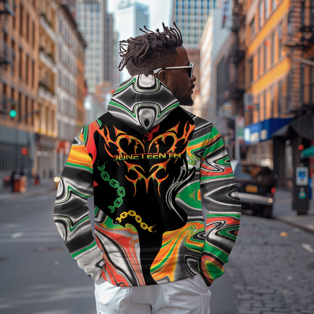 African Juneteenth Freedom Day 1865 Zip Hoodie Colors Liquid Marble With Broken Chains
