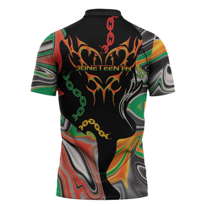 African Juneteenth Freedom Day 1865 Zipper Polo Shirt Colors Liquid Marble With Broken Chains