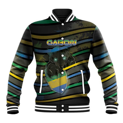 Personalized Gabon Baseball Jacket Panther Strike Striped Style
