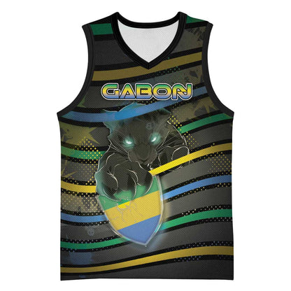 Personalized Gabon Basketball Jersey Panther Strike Striped Style