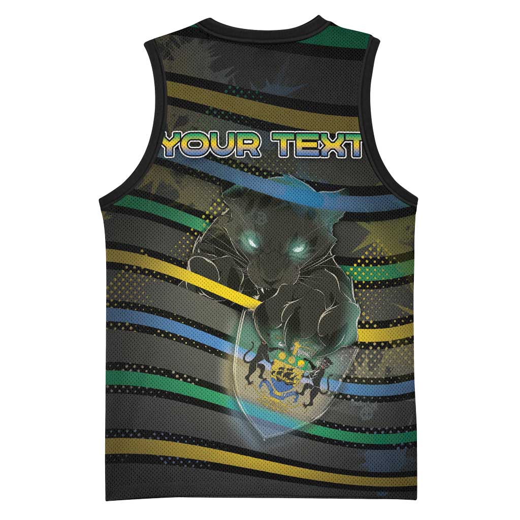 Personalized Gabon Basketball Jersey Panther Strike Striped Style