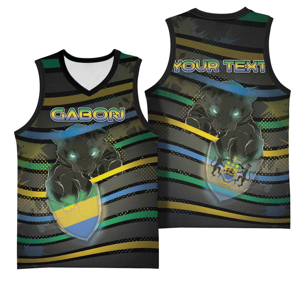 Personalized Gabon Basketball Jersey Panther Strike Striped Style