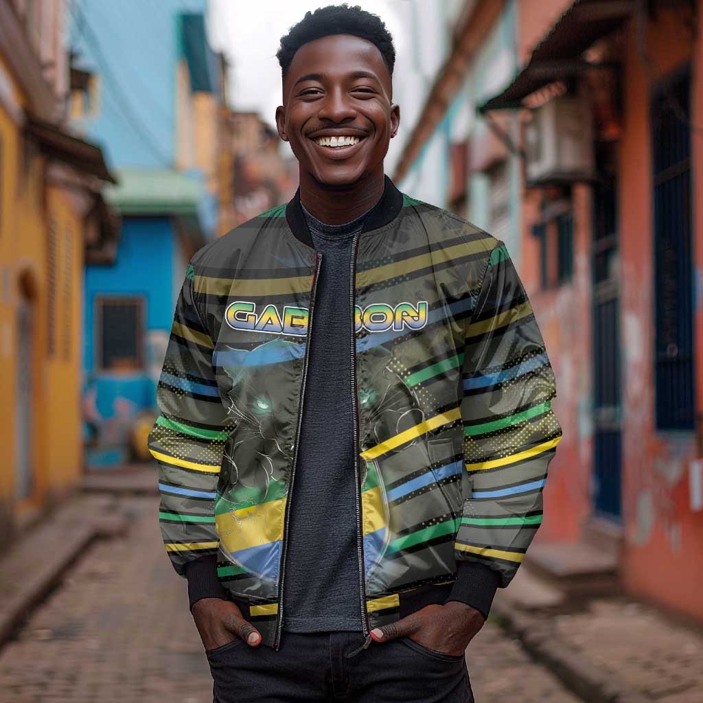 Personalized Gabon Bomber Jacket Panther Strike Striped Style