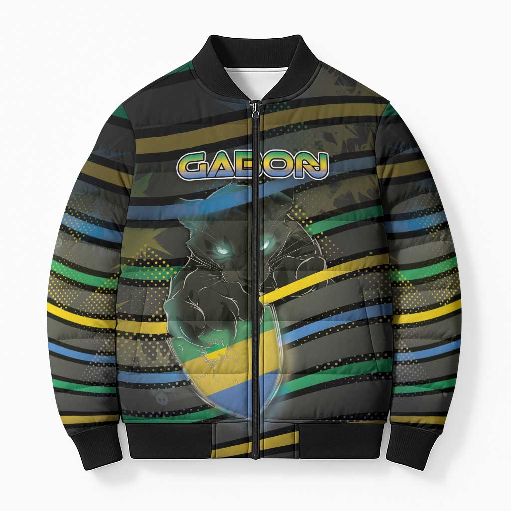 Personalized Gabon Bomber Puffer Jacket Panther Strike Striped Style