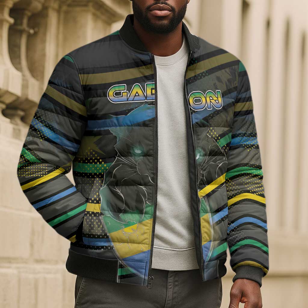 Personalized Gabon Bomber Puffer Jacket Panther Strike Striped Style