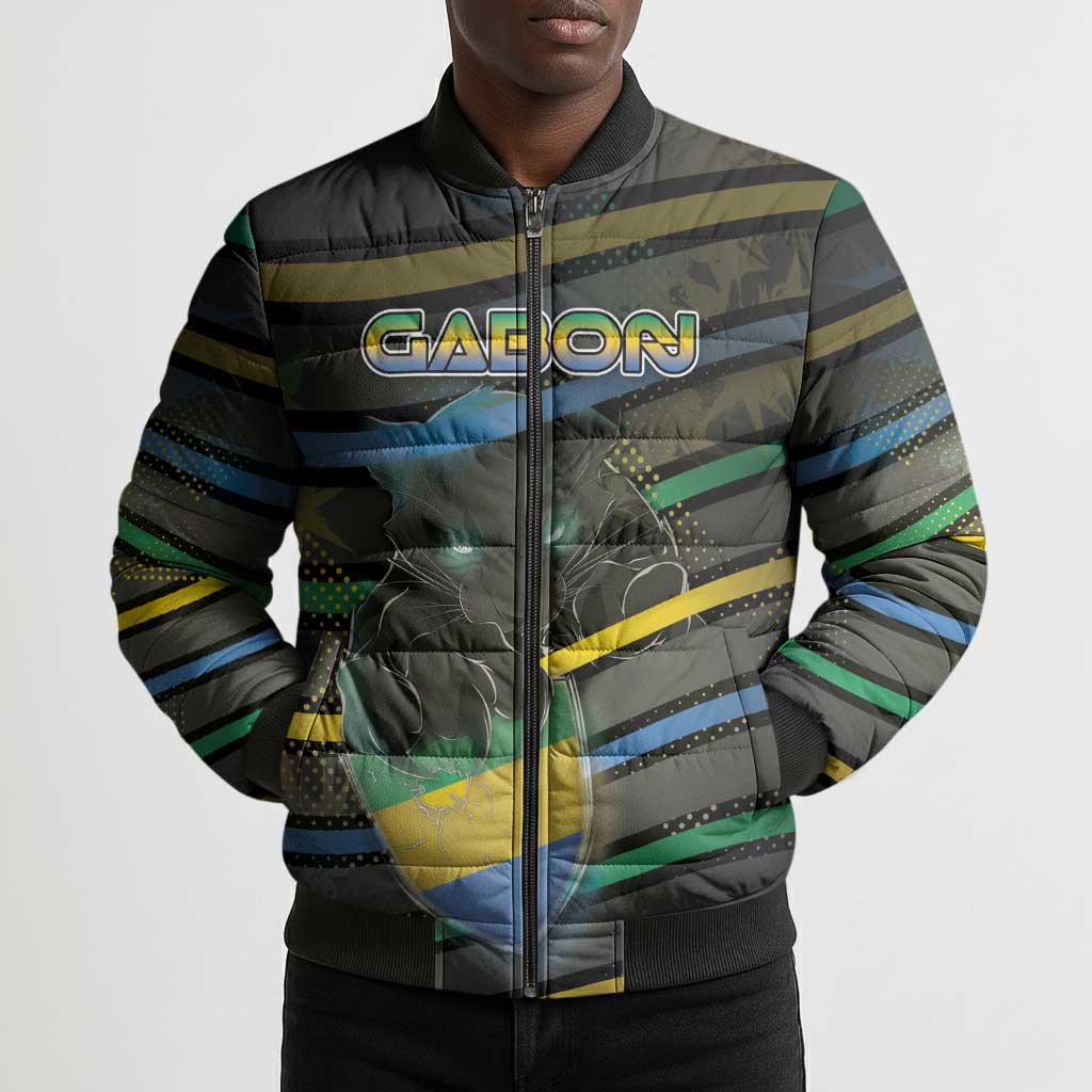 Personalized Gabon Bomber Puffer Jacket Panther Strike Striped Style