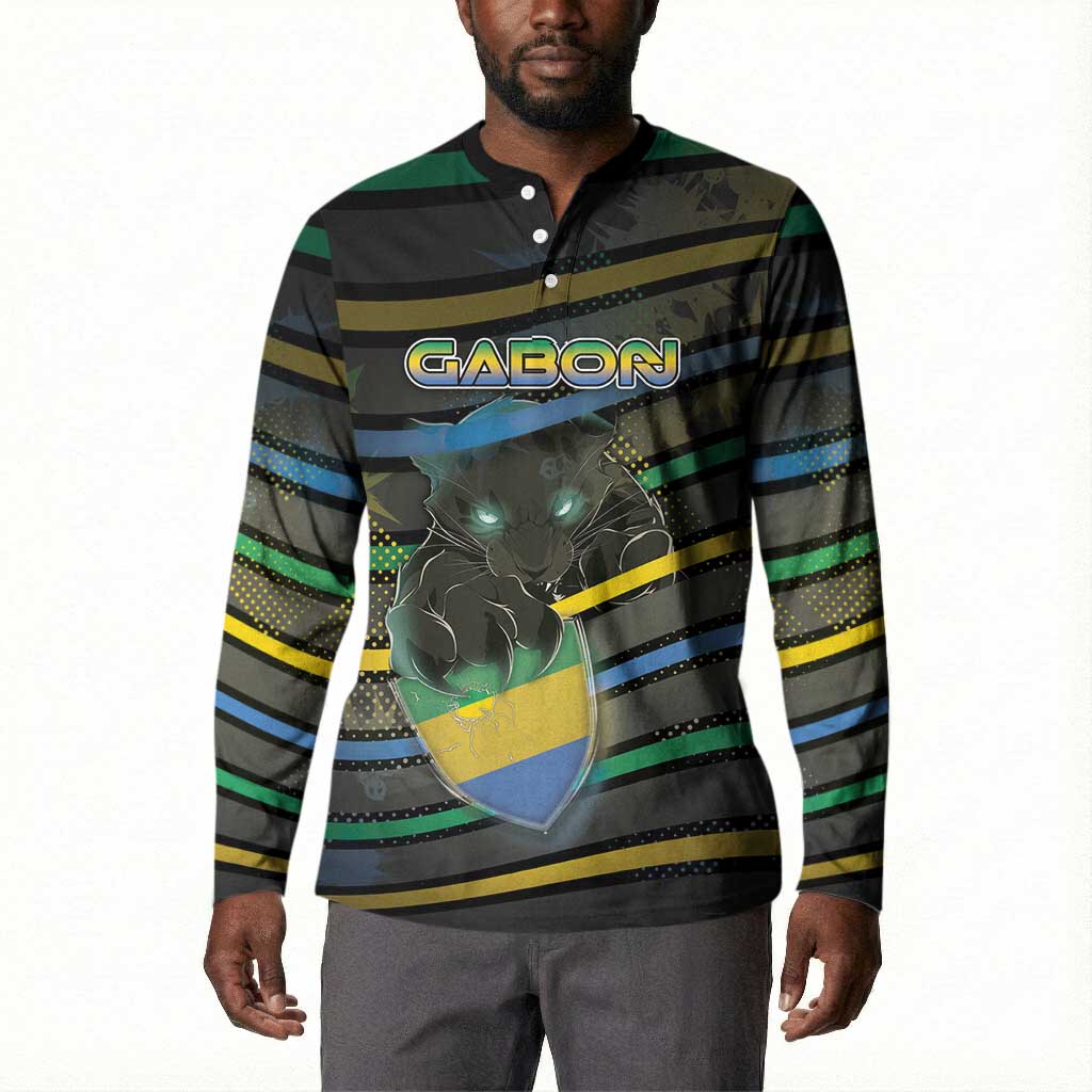 Personalized Gabon Button Sweatshirt Panther Strike Striped Style