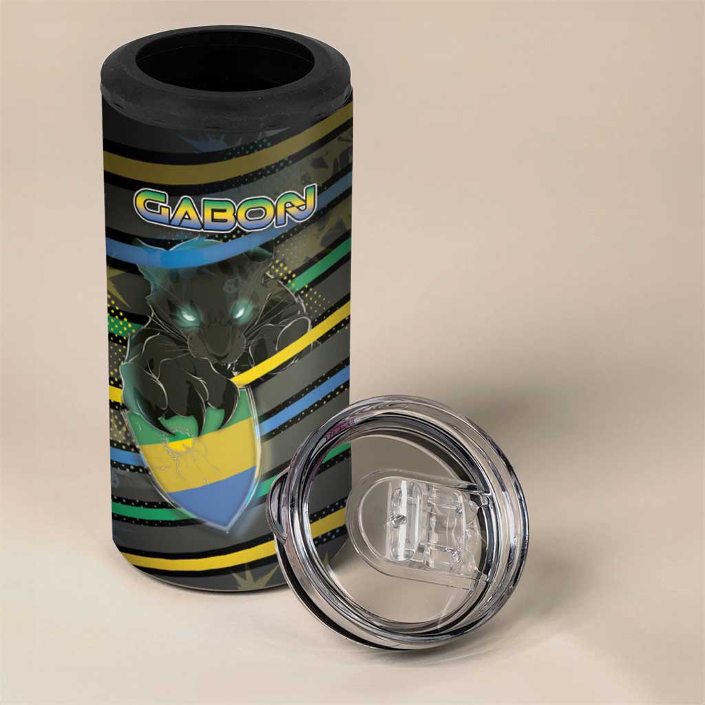 Personalized Gabon 4 in 1 Can Cooler Tumbler Panther Strike Striped Style