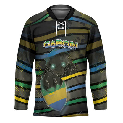 Personalized Gabon Hockey Jersey Panther Strike Striped Style