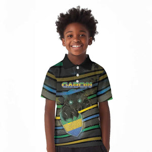 Personalized Gabon Kid Polo Shirt Panther Strike Striped Style