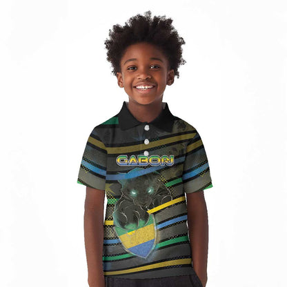 Personalized Gabon Kid Polo Shirt Panther Strike Striped Style