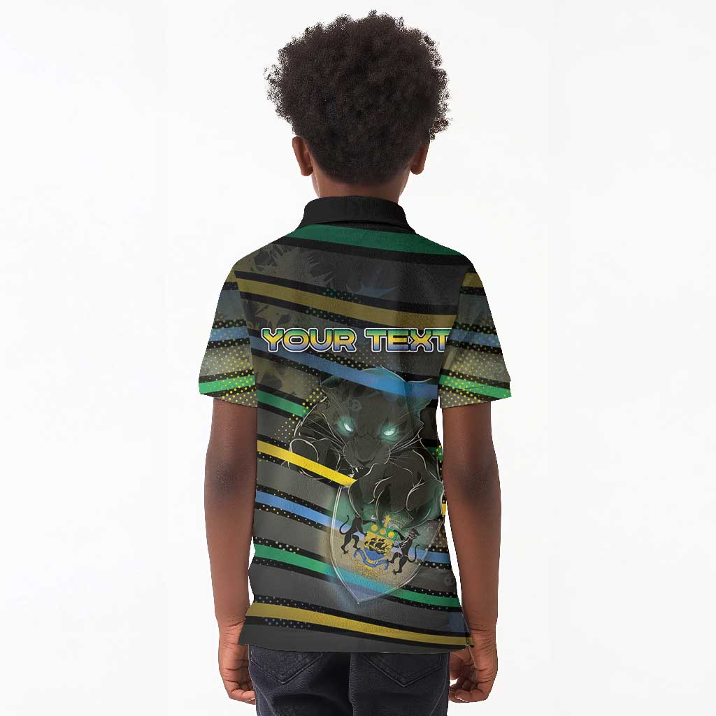 Personalized Gabon Kid Polo Shirt Panther Strike Striped Style