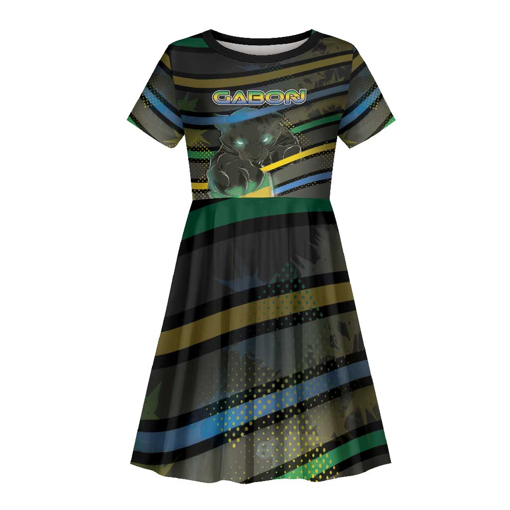 Personalized Gabon Kid Short Sleeve Dress Panther Strike Striped Style