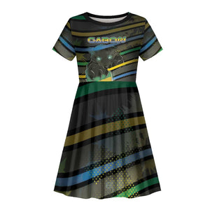 Personalized Gabon Kid Short Sleeve Dress Panther Strike Striped Style